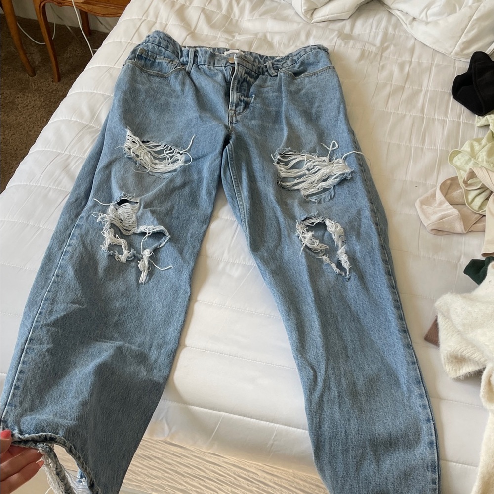 Good American High Rise Ripped Jeans - Light Blue